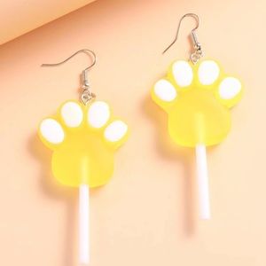 🐾 Super Adorable Bright Kitty Cat Puppy Dog Paws Lollipop Drop Earrings 🐾